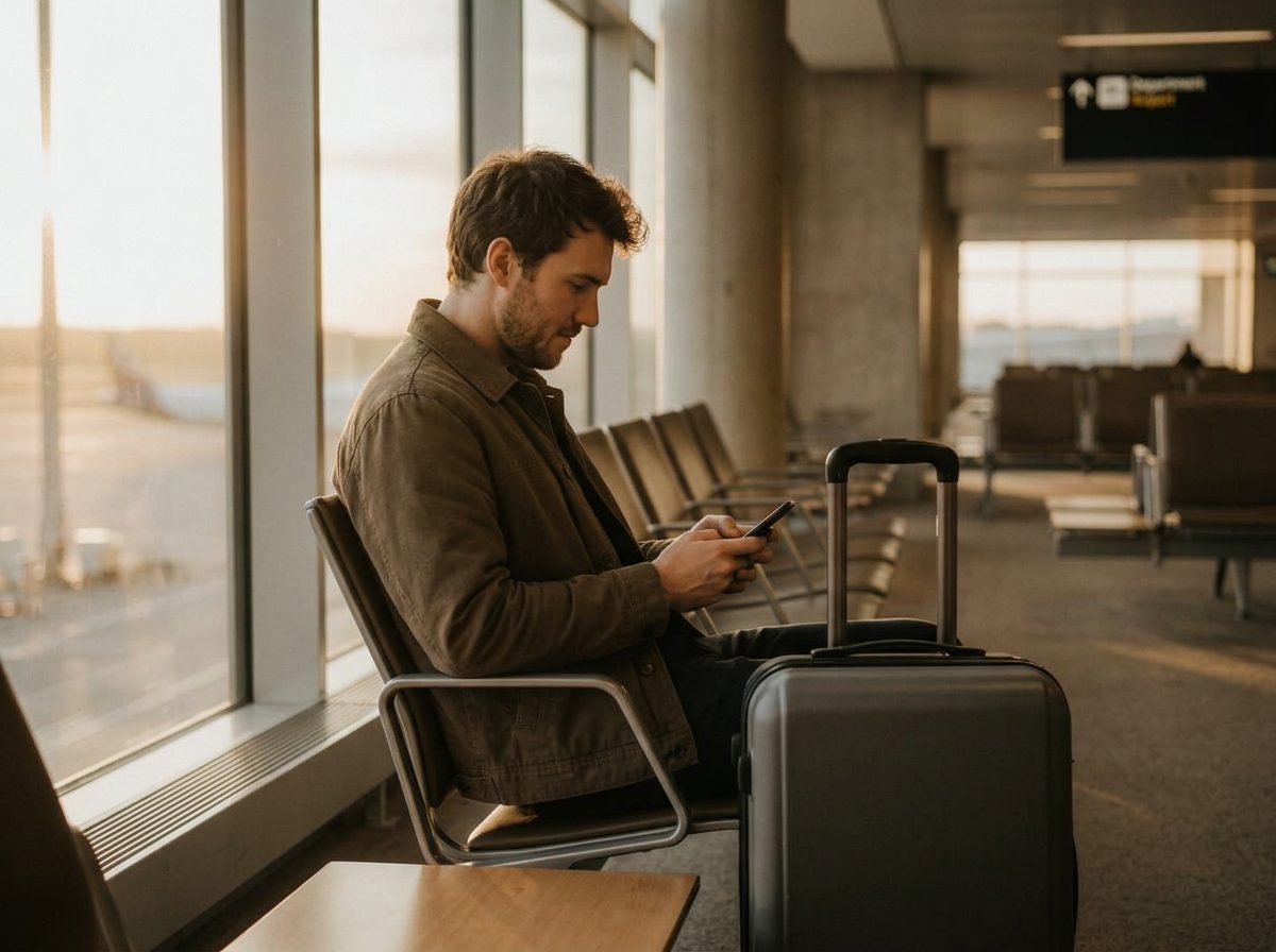 A partner writing while traveling